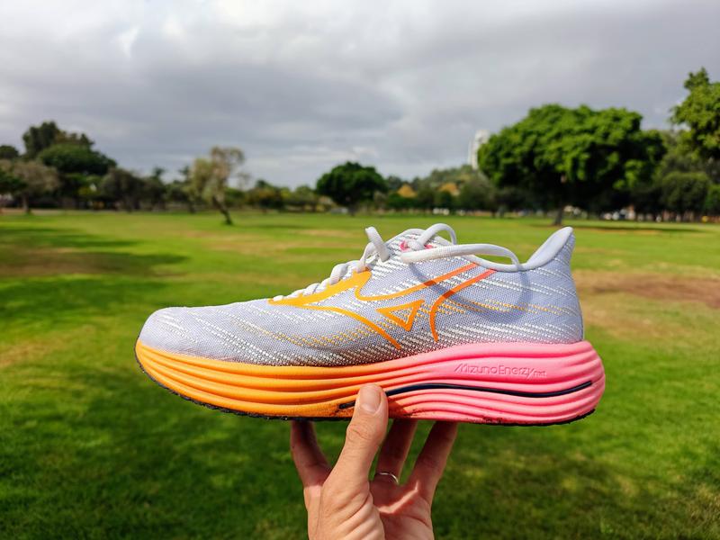 Beautiful photo of Mizuno Wave Rider 29 shoe on picturesque background